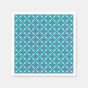 Serviettes Jetables imprimé kimono floral, turquoise, marine et aqua