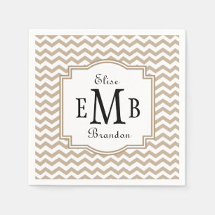 Serviettes Jetables Initiales de mariée et de chambre de sable Chevron