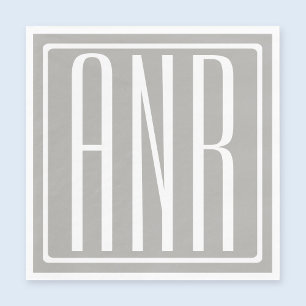 Serviettes Jetables Initiales Monogramme Blanc Sur Gris Clair