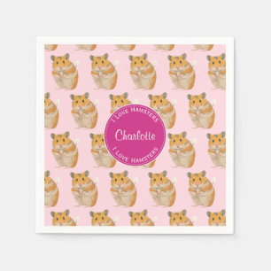 Serviettes Jetables J'aime le motif rose de hamster de hamsters