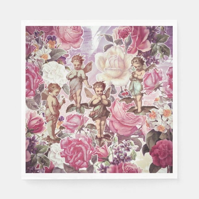 Serviettes Jetables Jardin victorien déjeuner Papier Napkins (Devant)