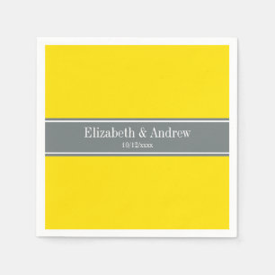 Serviettes Jetables Jaune Uni, Monogramme de Ruban Gris Charbon