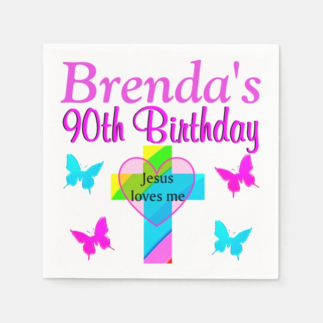 SERVIETTES JETABLES JÉSUS AIME 90ÈME ANNIVERSAIRE NAPKINS PERSONNALISÉ (Devant)