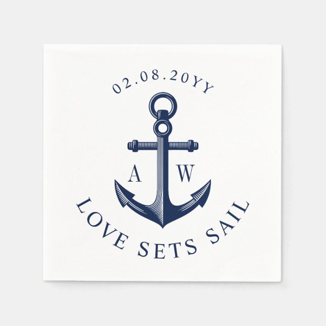 Serviettes Jetables Jeux d'amour d'Ancres nautiques voile Monogrammes  (Devant)
