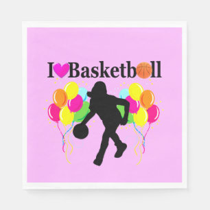 SERVIETTES JETABLES JOLIMENT ROSE J'AIME LE PAPIER BASKETBALL NAPKINS