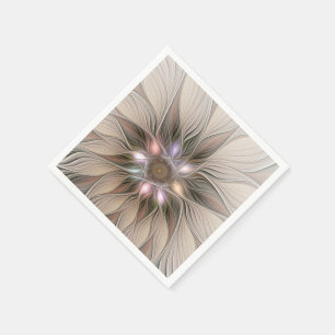 Serviettes Jetables Joyeuse Fleur Abstrait Beige Brown Floral Fractal