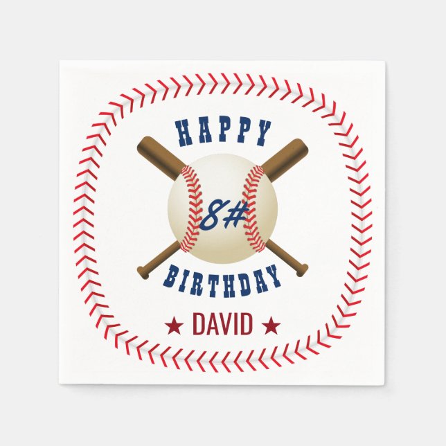 Serviettes Jetables Joyeux Anniversaire Baseball Boy Thème Sport (Devant)