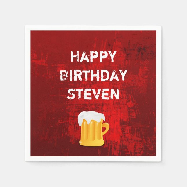 Serviettes Jetables Joyeux Anniversaire Beer Mug sur Grunge Red Abstra (Devant)