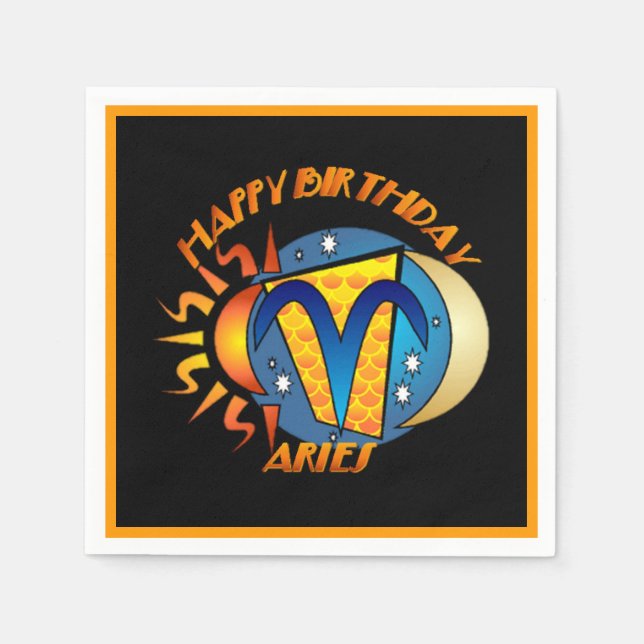 Serviettes Jetables Joyeux Anniversaire Bélier Zodiac Signal de naissa (Devant)