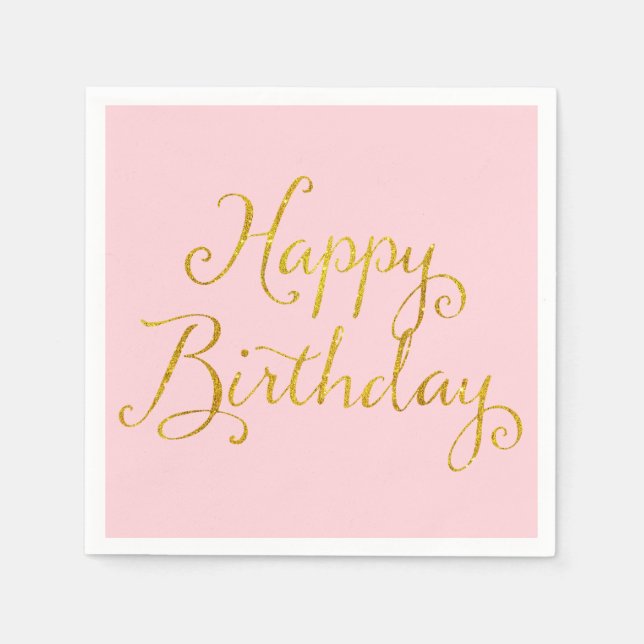 Serviettes Jetables Joyeux Anniversaire Gold Faux Parties scintillant  (Devant)