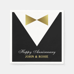 Serviettes Jetables Joyeux Anniversaire serviettes Tuxedo noir et or