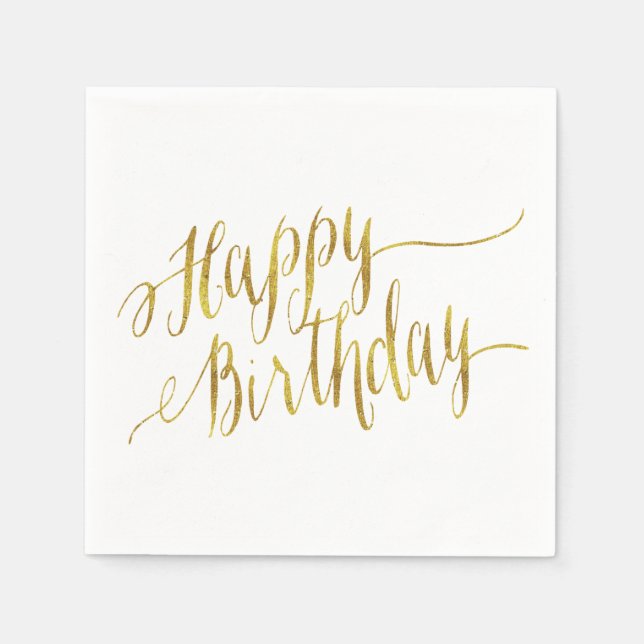 Serviettes Jetables Joyeux devis d'anniversaire Gold Faux Foil (Devant)