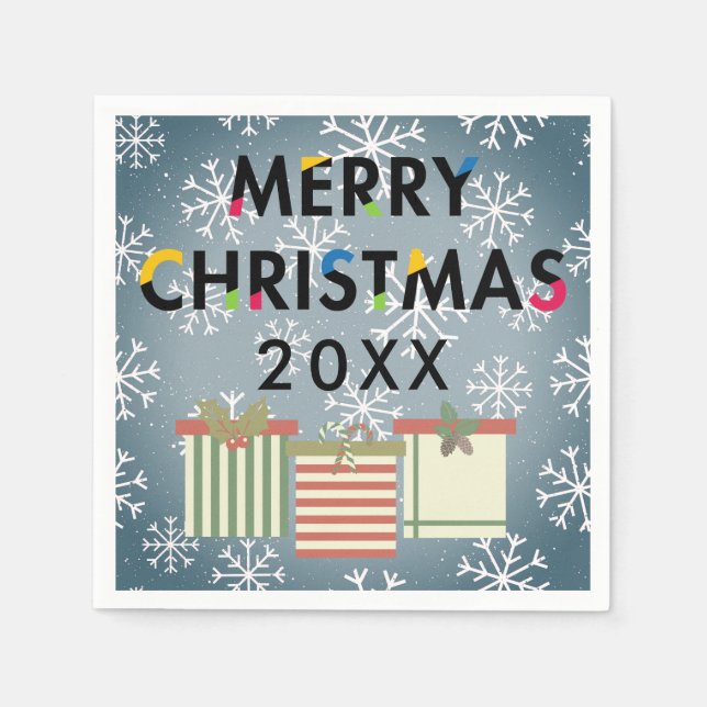 Serviettes Jetables Joyeux Noël 20XX Modèle SnowflakesBoîtes cadeaux (Devant)