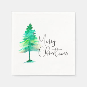 Serviettes Jetables Joyeux Noël, Aquarelle-pinetree traits verts