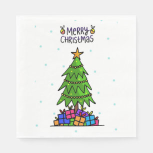 Serviettes Jetables Joyeux Noël, arbre avec cadeaux