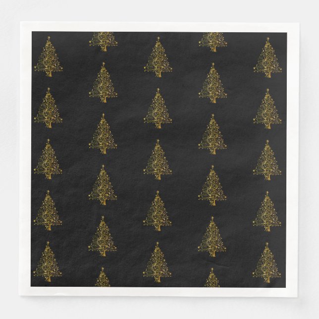 Serviettes Jetables Joyeux Noël Arbre Motif Or Noir Élégant (Devant)