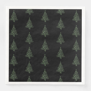 Serviettes Jetables Joyeux Noël Arbre Motif Vert Noir Élégant