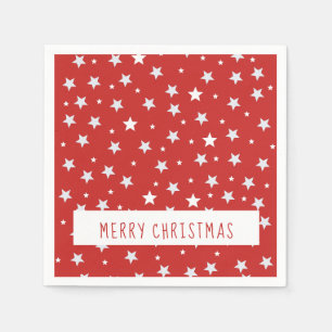Serviettes Jetables Joyeux Noël Etoiles blanches sur rouge