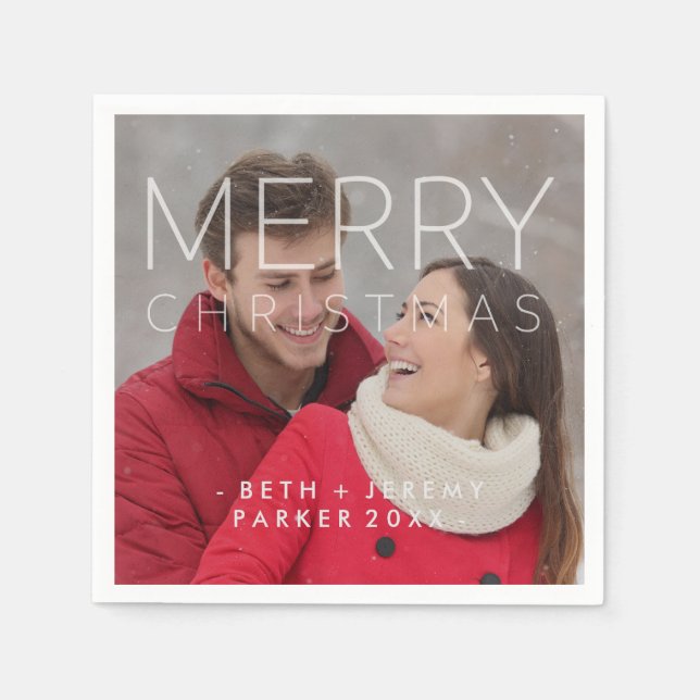 Serviettes Jetables Joyeux Noël moderne superposition avec photo (Devant)