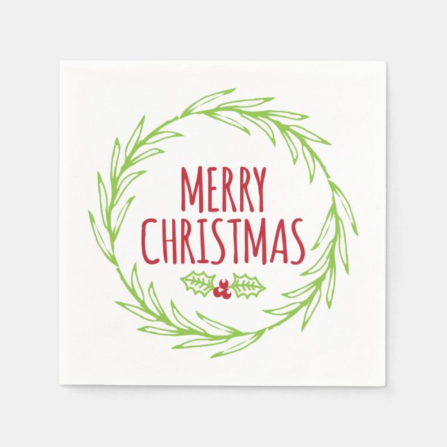 Serviettes Jetables Joyeux Noël Wreath Holiday Napkins (Devant)