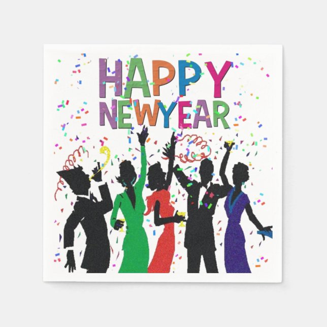 Serviettes Jetables Joyeux Nouvel An Confetti Party Napkins (Devant)