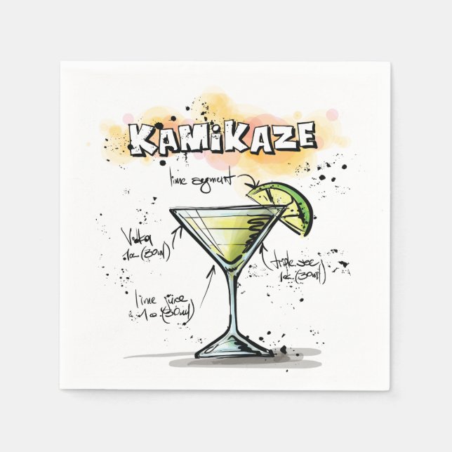Serviettes Jetables Kamikaze Drink Recette Cocktail Napkin (Devant)