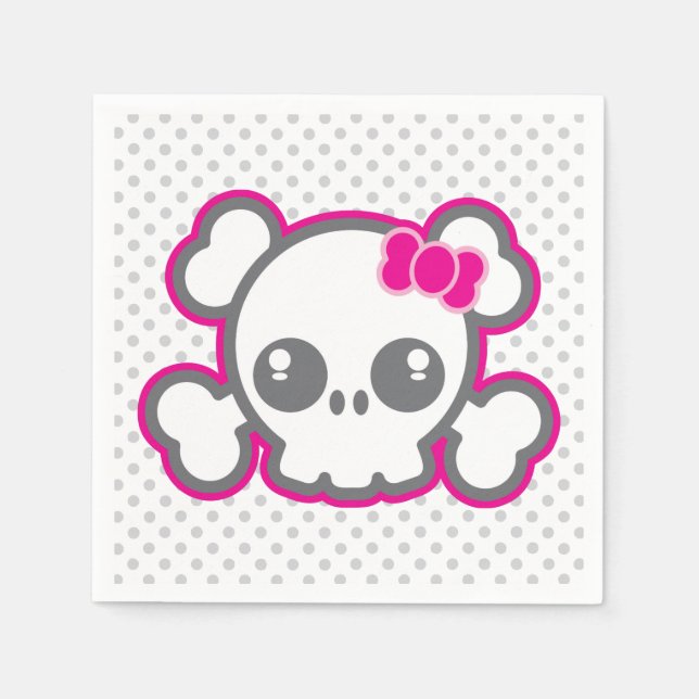 Serviettes Jetables Kawaii Pink Ribbon Skull Napkins (Devant)