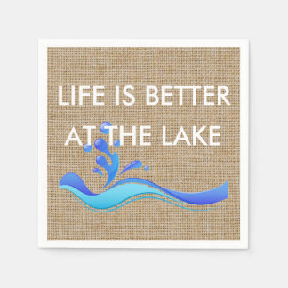 Serviettes Jetables La Vie Est Mieux Au Lac (Blanc) Burlap Napkins