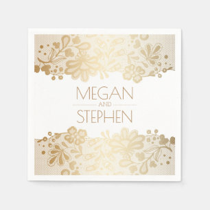 Serviettes Jetables Lace Elegant or et Mariage blanc