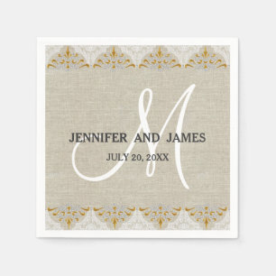 Serviettes Jetables Lace Linen Or Rustique Mariage Papier Napkins