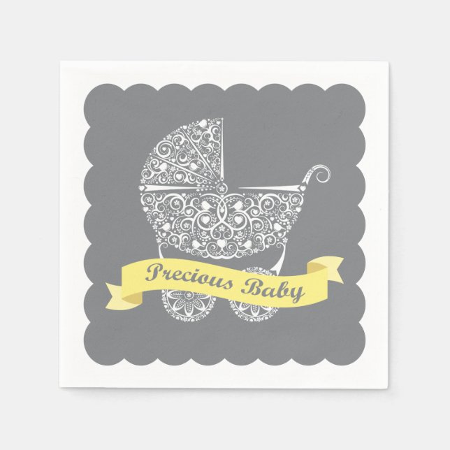 Serviettes Jetables Lacy Baby Carriage Napkin Jaune & Grey (Devant)