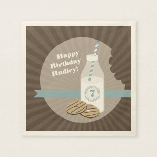 Serviettes Jetables Lait + Anniversaire de biscuits - bleu