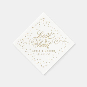 Serviettes Jetables "L'amour est doux" Gold Stars Fancy Mariage Napkin