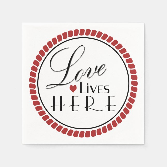 Serviettes Jetables L'amour vit ici Typographie (Devant)