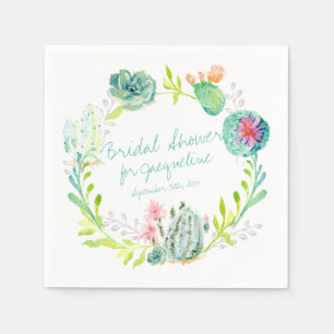 Serviettes Jetables Lancement de Mariée Aquarelle Cactus Succulente Dé