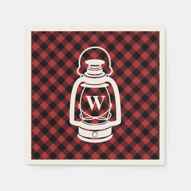 Serviettes Jetables Lanterne Monogramme Plaid Buffalo (Devant)