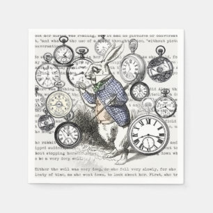Serviettes Jetables Lapin Blanc Alice au Pays des Merveilles Horloges 
