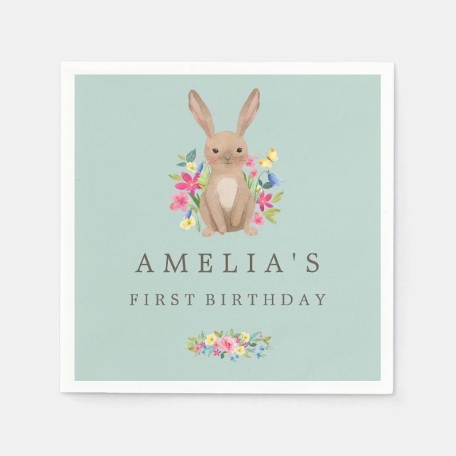 Serviettes Jetables Lapin de bois doux premier anniversaire Napkin (Devant)