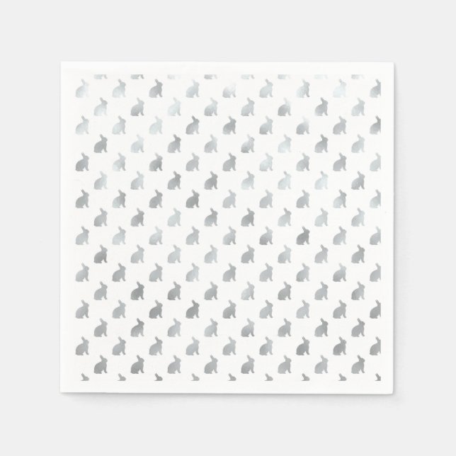 Serviettes Jetables Lapin gris argenté Arrière - plan Faux Foil Grey (Devant)