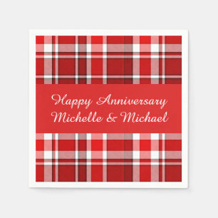 Serviettes Jetables Le tartan blanc rouge de plaid ajoutent votre