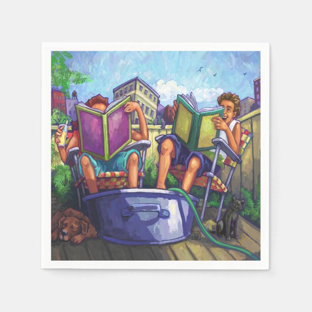 Serviettes Jetables Lecture en été (Devant)