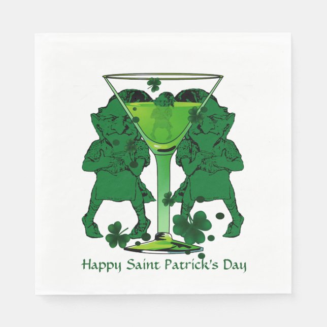 Serviettes Jetables Leprechauns Cocktail Shamrock Jour de la Saint Pat (Devant)