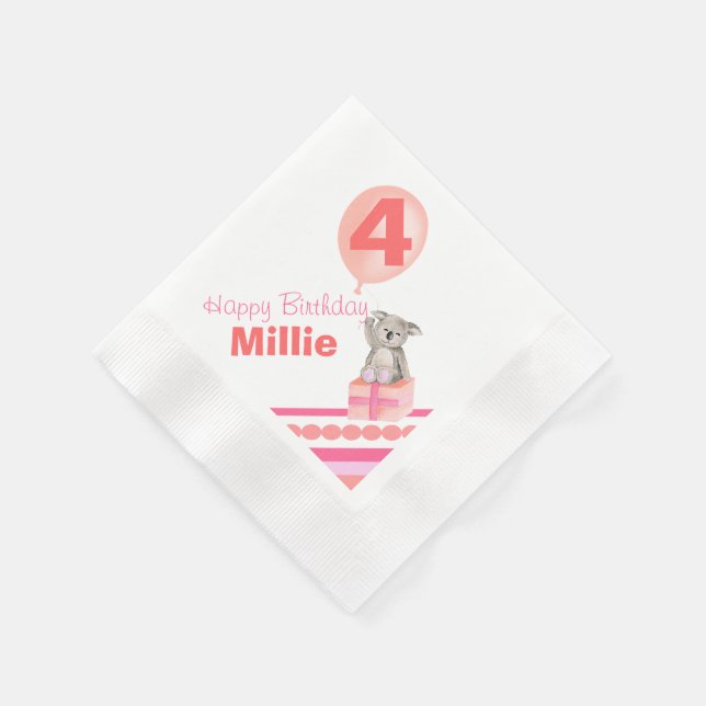 Serviettes Jetables Les filles nommées 4 ans koala ballon serviettes (Coin)