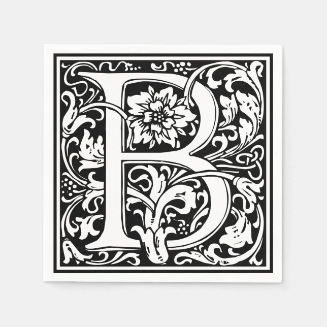 Serviettes Jetables Lettre B Monogramme médiéval Art Nouveau (Devant)
