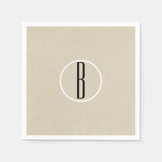 Serviettes Jetables LETTRE CHIC Brown Kraft LETTRE INITIALE rustique (Devant)