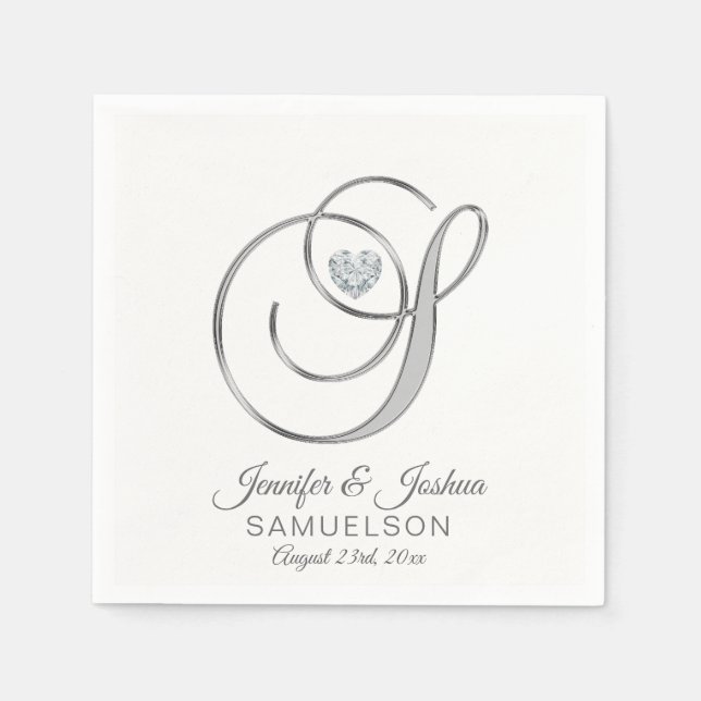 Serviettes Jetables Lettre monographique personnalisée S Mariage blanc (Devant)