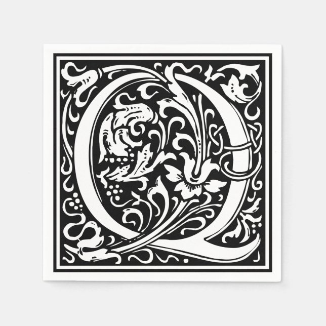Serviettes Jetables Lettre Q Monogramme médiéval Art Nouveau (Devant)