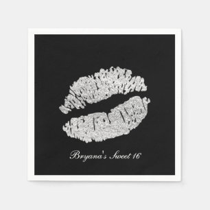 Serviettes Jetables Lèvres Argentées Faux Brillant Baiser Beauté Maqui
