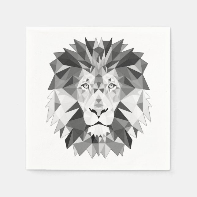 Serviettes Jetables Lion géométrique argenté (Devant)