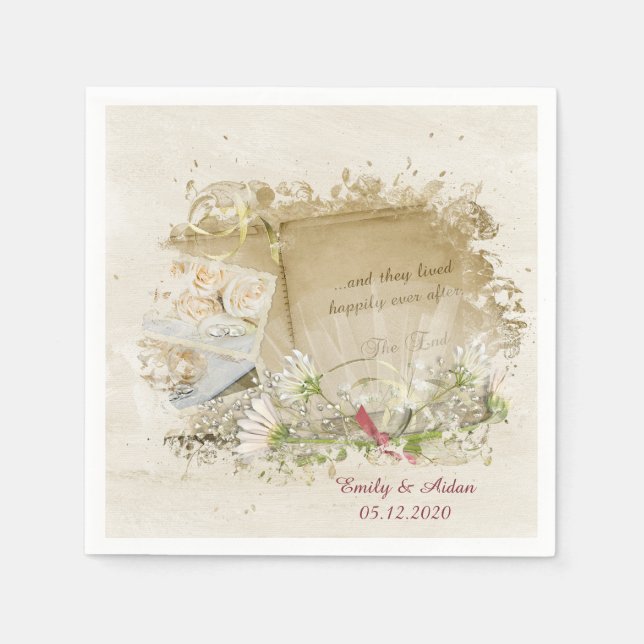 Serviettes Jetables Livre mariage avec marguerites (Devant)